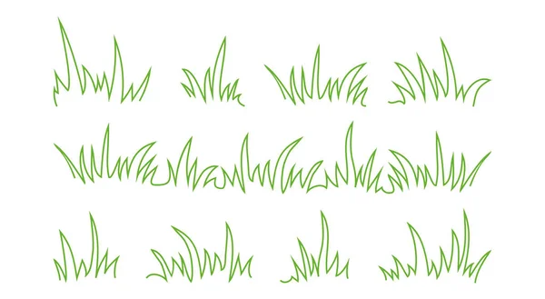 草のドア ブッシュラインの手を引くと 草原の凝灰岩アウトラインスクリブル フィールド雑草の庭 緑の芽の境界白の背景に隔離された 自然イラスト — ストックベクタ