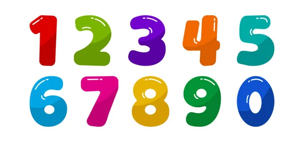 漫画のベクトル番号 子供の色のフォント かわいい楽しいアルファベット 学校の子供の数学の手紙のアイコン ゲームのサインセット 教育タイポグラフィ 赤ちゃんのシンボル 白い背景に隔離されたカラフルな文字 — ストックベクタ