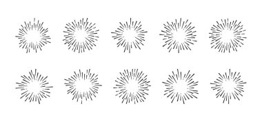 Patlama çizgisi vektör simgesi, güneş ışını yıldız kümesi, retro daire güneş ışığı, beyaz arkaplanda izole edilmiş siyah yıldız patlaması elementi. Basit yuvarlak resimleme