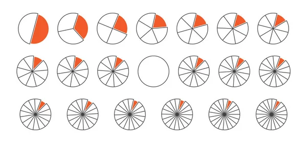 円の分割 分数の円 20スライス チャートベクトルのアイコン インフォグラフィック作品 ピザ20部 グラフィックラウンドシンプルなイラスト — ストックベクタ