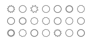 Yıldız patlaması çizgisi vektör simgesi, sınır çizgisi yıldız çizgisi, daire satış rozeti seti, siyah fiyat etiketi düzenlenebilir vuruş. Basit illüstrasyon