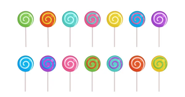 Lutscher Süßigkeiten Vektor Symbol Spiralsauger Stiel Zuckerwirbel Set Regenbogen Süßer — Stockvektor