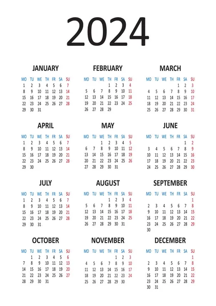 Ежегодный Календарь 2023 Неделя Начинается Понедельник Векторная Иллюстрация — стоковый вектор