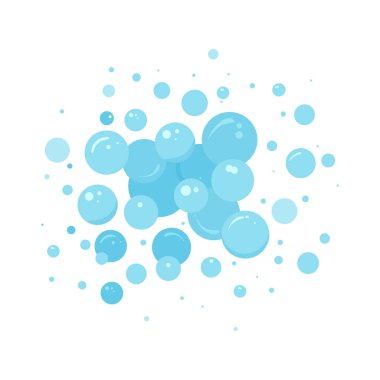 Sabun köpüğü ikonu, mavi köpük suyu, banyo şampuanı köpüğü. Çamaşır, sabun, temiz su altı. Soda, karbonatlı eğlence çizimi beyaz arkaplanda izole edilmiş