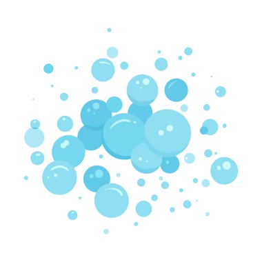 Köpük vektör su ikonu, mavi sabun, banyo şampuanı köpüğü. Çamaşır, çamaşır, temiz su altı. Soda, karbonatlı eğlence çizimi