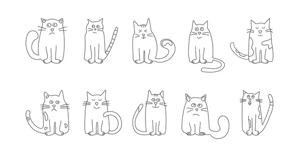 Cute Cat Line Vector Icon Pet Doodle Cartoon Animal Funny — Stock Vector