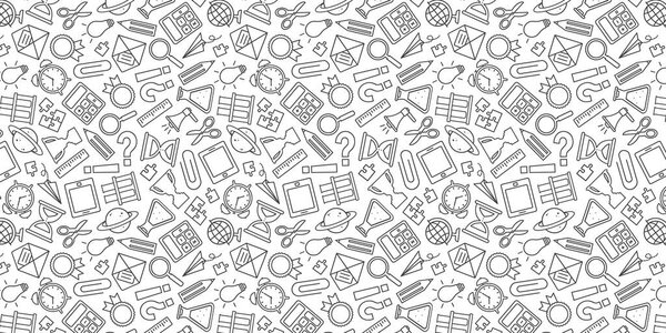School seamless pattern, education supplies background, line office stationery. Study elementary vector illustration