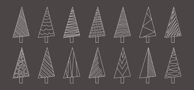 Noel ağacı, köknar çizimi çizimi, xmas doodle vektör ikonu, karatahtaya çizilmiş basit bir yeni yıl çam çizgisi. Minimalist karalama bayramı illüstrasyonu