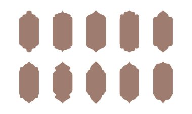 İslam vektör şekli, Hint kemeri, Arap çerçevesi, ramazan süsü, İslami kapı veya pencere, doğu altın ikonu. Oryantal illüstrasyon beyaz arkaplanda izole edildi