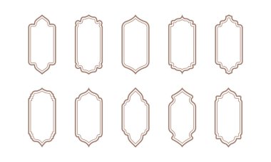 İslam vektör çizgisi şekli, Hint kemeri, Arap çizgisi çerçeve, ramazan süsü, İslami kapı veya pencere, beyaz arkaplanda izole edilmiş doğu altın ikonu. Doğulu illüstrasyon