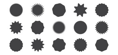 Çıkartma yıldız patlaması, rozet yıldız şekli, fiyat etiketi dairesi, satış yuvarlak vektör simgesi, beyaz arkaplanda izole güneş etiketi. Ödül, başarı, madalya. Basit illüstrasyon