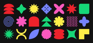 Şekil retro vektör simgesi, soyut y2k figürü, modern sticker, geometri basit formu, modaya uygun fütüristik element seti. Asgari gaddar illüstrasyon