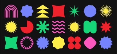 Şekil retro vektör simgesi, soyut y2k figürü, modern sticker, geometri basit formu, modaya uygun fütüristik element seti. Asgari gaddar illüstrasyon