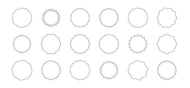 Yıldız patlaması ince çizgi etiketi ikonu, sınır çizgisi yıldız çizgisi, daire satış rozeti, fiyat etiketi. Basit illüstrasyon beyaz arkaplanda izole edildi