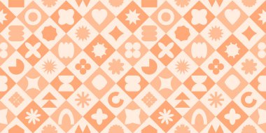 Y2k şekilsiz desen, geometrik şeftali tüyü arka plan, soyut retro kumaş baskı, modaya uygun element. Renk paleti 2024. Vektör işaretli illüstrasyon