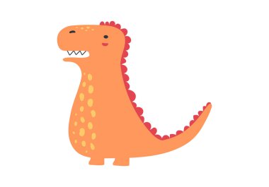 Çizgi film dinozoru, sevimli dino, hayvan karakter ikonu, beyaz arka planda izole edilmiş bebek komik illüstrasyonu.