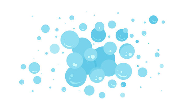 Foam bubble vector water icon, blue soap, bath shampoo suds splash. Wash, laundry, clean underwater collection. Soda, carbonated fun illustration isolated on white background