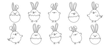 Kulaklı Paskalya tavşanı çizimi, tavuk yumurtası tatlı tavşan karalaması, çizgi film karakteri tasarımı, Paskalya yumurtası avı çizimi. Hayvan vektör simgesi. Çocuk kutlaması illüstrasyonu