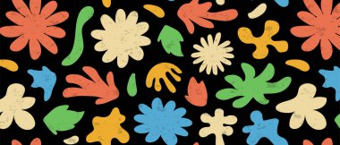 Soyut çiçek şekilsiz desen, retro grafik karalama organik arkaplan, modern moda element, yaz çiçeği kolajı, acayip renk baskısı. Çizgi film y2k bitki duvar kağıdı modayı çizimi