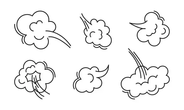 stock vector Fart cloud line icon, smoke poof doodle whoosh, motion comic breath, air bubble, steam puff, dust or flatulence, cartoon smell pop, cute gas set outline design. Aroma vector illustration