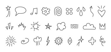 Çizim çizimi ögesi, karikatür karalama, karalama ikonu, el çizimi yıldız, metin çıkartması, emoji hareketi sembolü, basit ifade işareti. Düzenlenebilir felç. Çizgi roman vektörü illüstrasyonu