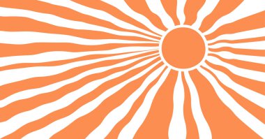 Muhteşem güneş deseni, geçmişe dönük yaz ışığı arkaplanı, çizgi film dalgası radyal güneş ışığı, turuncu vintage şekil. Vektör illüstrasyonu