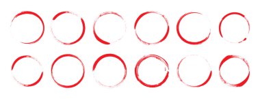 Grunge Circle lekesi, kahve halkası, bardak kırmızı mürekkep izi, yuvarlak iz çizgisi sanat eseri, beyaz arka planda izole edilmiş kömür fırçası tasarımı. Tebeşir boyası vektör çizimi