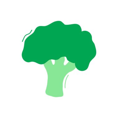 Çizgi roman brokoli el çizimi, tatlı sebze karalaması, karakter simgesi. Beyaz arka planda izole edilmiş komik çocuk yemekleri. Bebek naif vektör çizimi