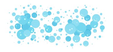 Çizgi film arkaplanı, mavi köpük su balonu, çamaşır, banyo şampuanı köpüğü. Karbonatlı desen, banyo temiz su altı dokusu. Gazoz, duş, köpük. Soyut vektör illüstrasyonu