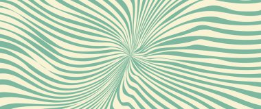 Psikedelik dalga deseni, pastel sürreal vintage arka plan, retro yeşil kıvrımlı duvar kağıdı, optik illüzyon. Vektör illüstrasyonu
