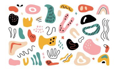 Soyut şekil, modern karalama simgesi, çizgi film modern seti. Dekorasyon damlası, güzel karalama, beyaz arka planda organik koleksiyon. Grafik çizim dokusu el çizimi. Yaratıcı vektör illüstrasyonu