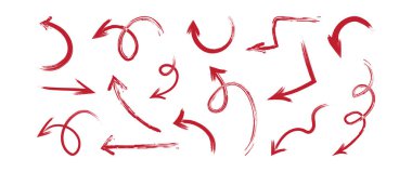 Ok çizgisi fırça el çizimi, pastel desen kırmızı kalem çizimi, tebeşir karalama simgesi, grunge ögesi beyaz arkaplanda izole edildi. El yazısı vektör illüstrasyonu