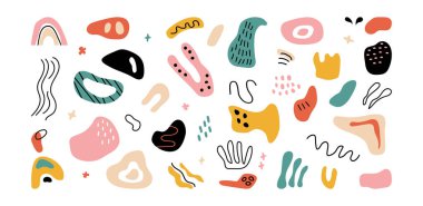 Soyut organik şekil, modern karalama ikonu, çizgi film modern seti. Dekorasyon kabarcığı, beyaz arka planda sevimli karalama. Grafik çizim dokusu el çizimi. Yaratıcı vektör illüstrasyonu