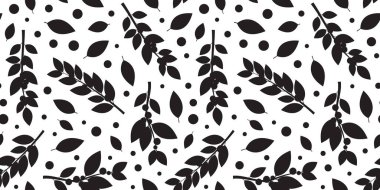 Noel küçük böğürtlensiz desen, ökseotu dalı ve yaprak arka plan, kış ya da sonbahar bitkisi seti, Xmas yaprakları. Çizgi film süsleme ağacı afişi, siyah bayram meyve dalı. Vektör illüstrasyonu