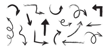 Ok çizgisi fırça el çizimi, pastel kalem çizimi, tebeşir karalama simgesi, grunge ögesi beyaz arkaplanda izole edildi. El yazısı vektör illüstrasyonu