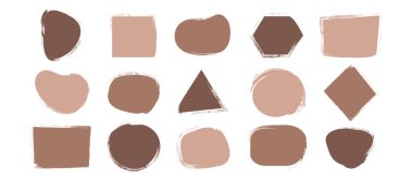 Kömür çerçeveli moka köpüğü rengi, kahve boyalı fırça afişi, tebeşir grunge deseni seti, beyaz arka planda izole edilmiş leke kenarı şekli. 2025 yılının moda renkleri. Kömür vektörü illüstrasyonu