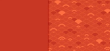 Çin desenli, Japon kökenli, oryantal kırmızı desenli. Asya Yeni Yıl Süsü 2025. Geleneksel motif, dalga tarzı pankart. Dekorasyon tekrarlı bg. Vektör illüstrasyonu