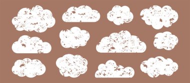 Bulutlu gökyüzü pastel boya ikonu, arka plan mocha mus renginde beyaz tebeşir şekli. Grunge boys pastel doodle ikonu. Güzel karalama balonu seti. Moda rengi 2025. Kömür vektör illüstrasyonu