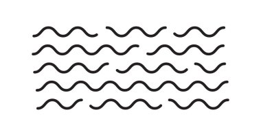 Dalga çizgisi simgesi, su ve deniz sembolü, dalgalı şekil tasarımı, göl ya da okyanus işareti, beyaz arkaplanda siyah minimum akış elementi. Basit vektör illüstrasyonu
