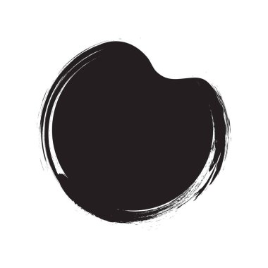 Fırça boyası, mürekkep lekesi ikonu, organik kömür dokusu, siyah pastel boya yuvarlak formu, kaba el çizimi, beyaz arkaplanda izole edilmiş tebeşir karalama etiketi. Sert vektör illüstrasyonu