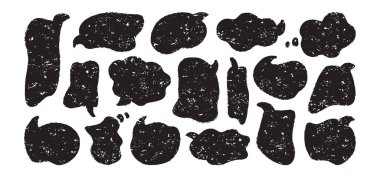 Speech bubble charcoal icon, text frame crayon design, talk balloon pastel, sketch doodle cloud coal, black comic box grunge texture, cute chat draw isolated on background. Cartoon vector illustration