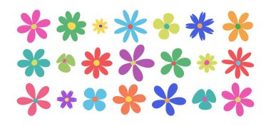 Spring flower icon, cute summer plant, retro sticker, groovy daisy, simple vintage element, colorful floral doodle set isolated on white background. Abstract modern vector illustration