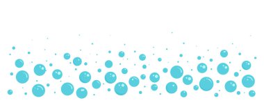 Cartoon foam bubble border, blue soap frame, water soda background, bathroom pattern, laundry suds. Shampoo splash, baby shower, sea underwater, drink fizz bg. Abstract vector illustration