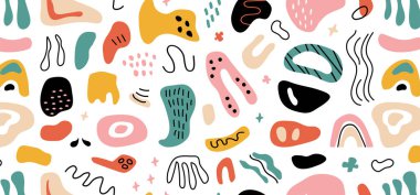 Doodle shape seamless pattern, organic blob background, modern scribble line hand drawn print. Cartoon contemporary element bg. Colorful sketch texture. Creative vector illustration