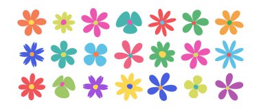 Spring flower icon, cute summer plant, retro sticker, groovy daisy, simple vintage element, colorful floral doodle set isolated on white background. Nature vector illustration