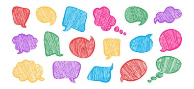 Çizgi roman balonu pastel boyası ikonu, diyalog bulutu el çizimi, renkli konuşma balonu kalemi, çizim metni çerçevesi, balmumu sohbet karalaması, beyaz arka planda mesaj kutusu kalem dokusu. Vektör illüstrasyonu