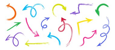 Ok boya kalemi rengi, kalem çizili el çizimi, tebeşir fırçası çocuğu, pastel çizim işareti, el yazısı, renkli kömür kalemi, beyaz arka planda altı çizili. Vektör illüstrasyonu