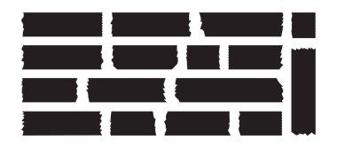 Bant maskeleme siyah kağıt, viski yırtılması, soyunma, eski karalama bandı, beyaz arka planda izole edilmiş yapışkan bant. Kesme çubuğu, retro albüm, bandaj ikonu, yapıştırıcı kurdele kolajı. Vektör illüstrasyonu