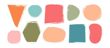 Metin kutusu pastel boyası, şekil çerçevesi, sınırdaki çocuk fırçası, renkli kaba tebeşir çıkartması, beyaz arkaplanda izole edilmiş şirin bir kömür notu. Çizgi film konuşma etiketi hazır. Çocuksu vektör illüstrasyonu