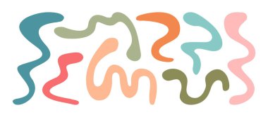 Şekil organik, komik çizgi dalgalı, sıvı damlası, eğri karalama elementi, soyut koyu boya karalaması, pastel sıvı formu, beyaz bg üzerinde izole edilmiş havalı çocuk balonu. Eğlenceli çizgili el çizimi. Vektör illüstrasyonu